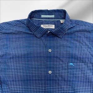 TOMMY BAHAMA Men’s XL Blue Plaid SIESTA KEY Nylon Blend Dress Shirt